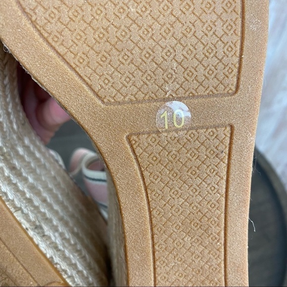 Tory Burch Frieda Espadrille Wedge‎ Sandal Blush Stripe/Tan Size 10 Women - Picture 14 of 15